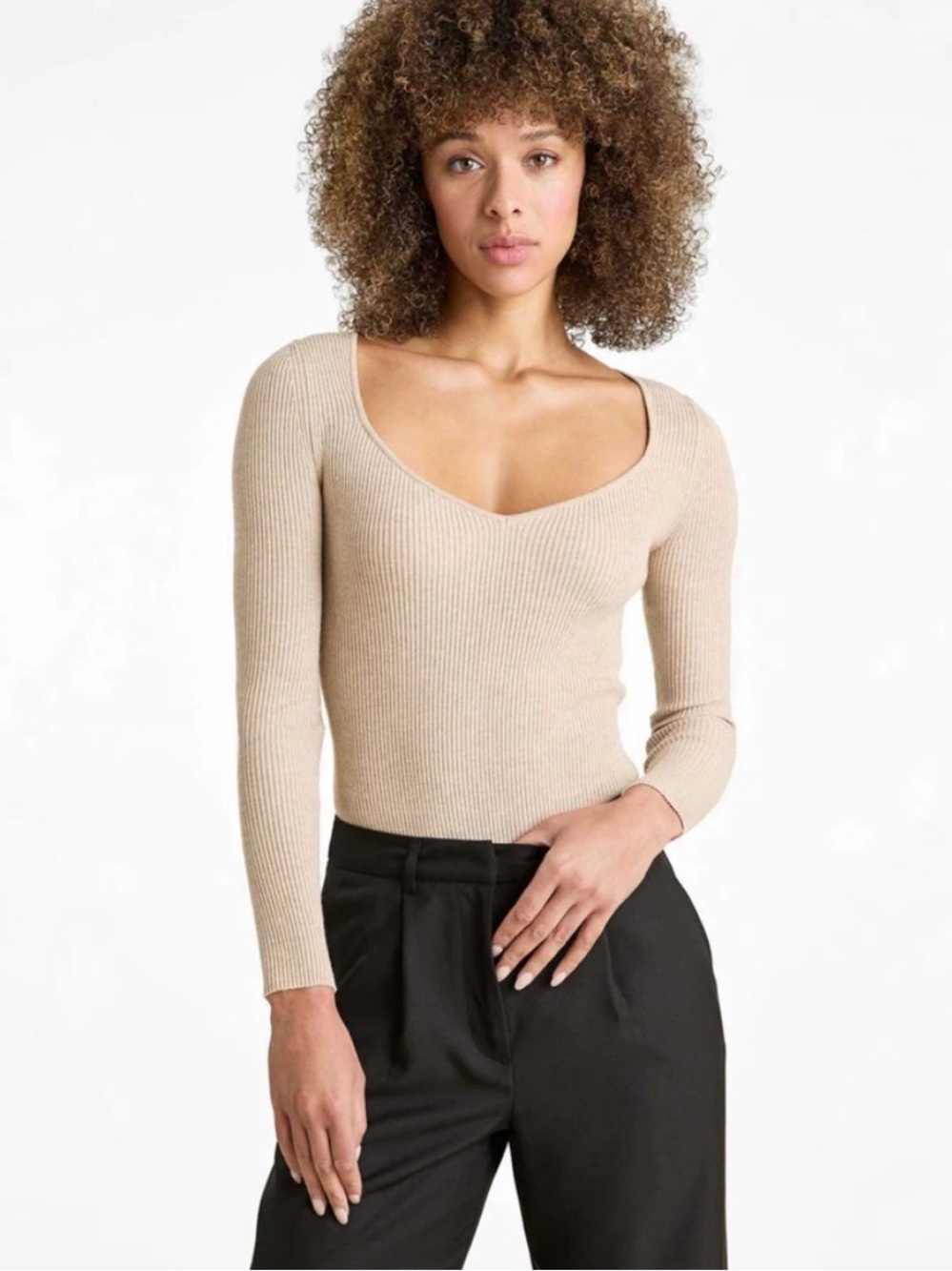 Nuuds Sweetheart Sweater Bodysuit Ribbed Heather Oat Size Medium